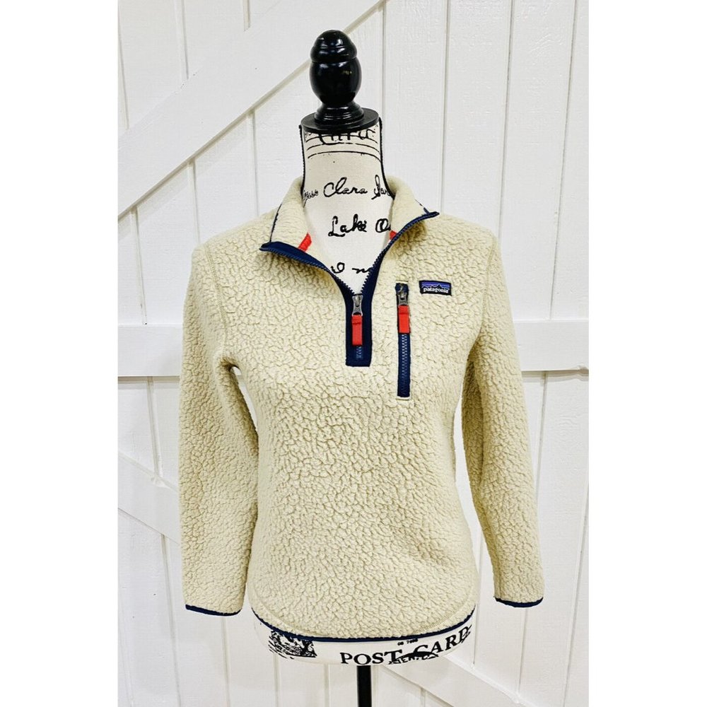 Patagonia L 12 Retro Pile 1/4 Zip Fleece El Cap Khaki Beige Tan Fuzzy Pullover